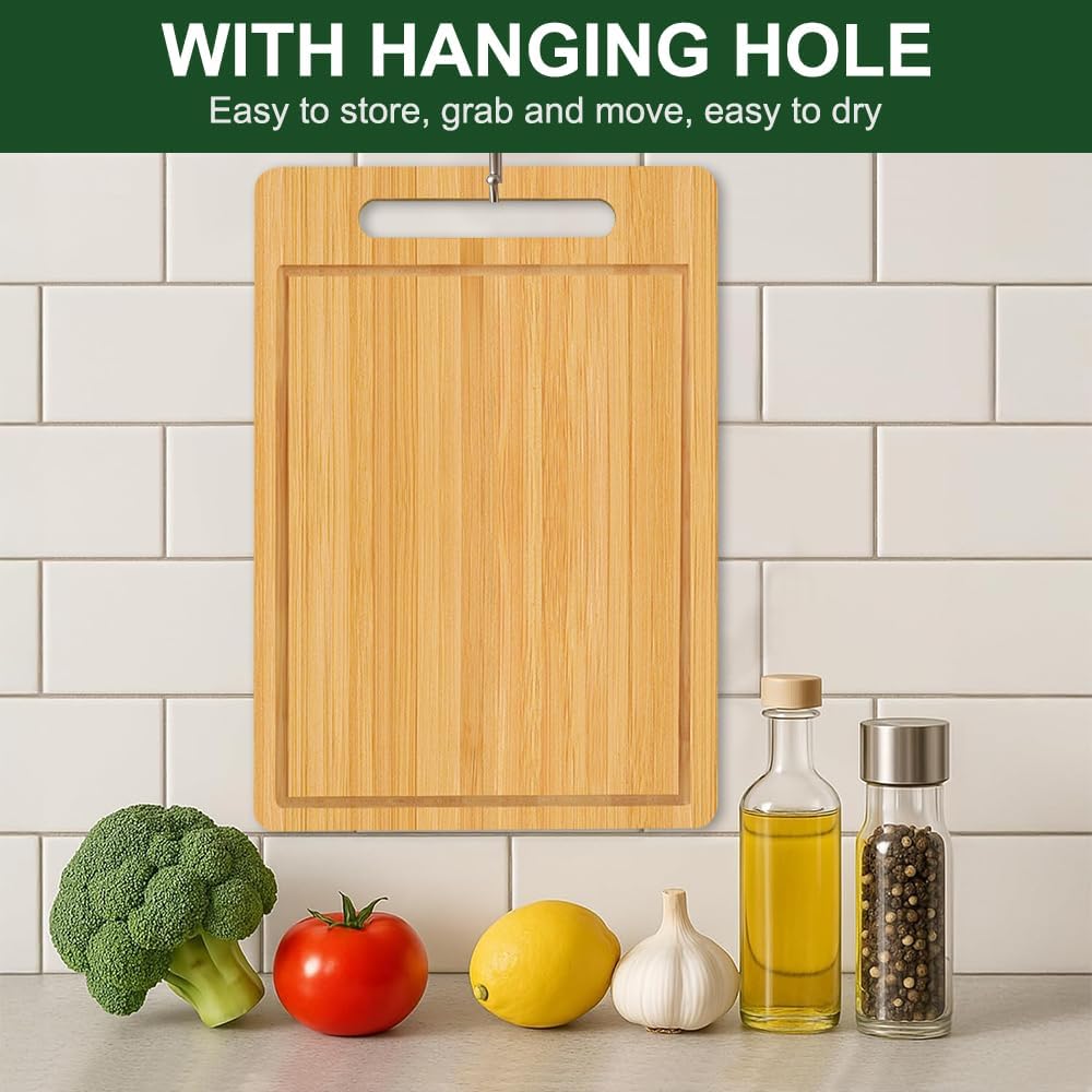 Bamboo Cutting Board, Wooden Cutting Boards for Kitchen, Wood Double Sided Food-Grade Chopping Board for Meat Cheese Vegetable (Medium)