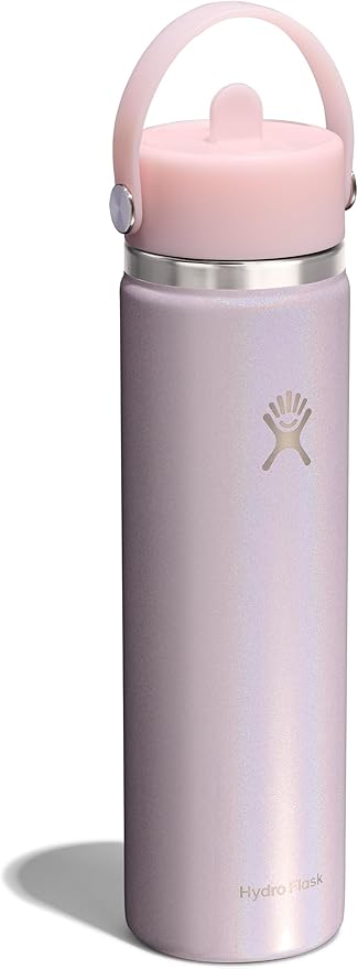 Hydro Flask Water Bottle - Insulated Stainless Steel - Wide Straw Lid, Non-Spill, Leakproof in 24 Oz Glimmer Pink