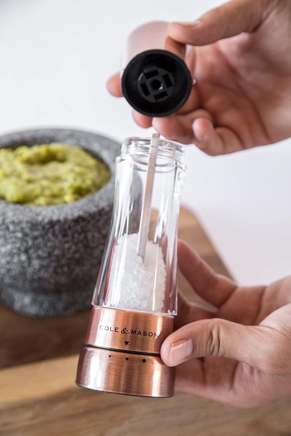 COLE & MASON Derwent Salt Grinder - Copper Mill Includes Gourmet Precision Mechanism and Premium Sea Salt