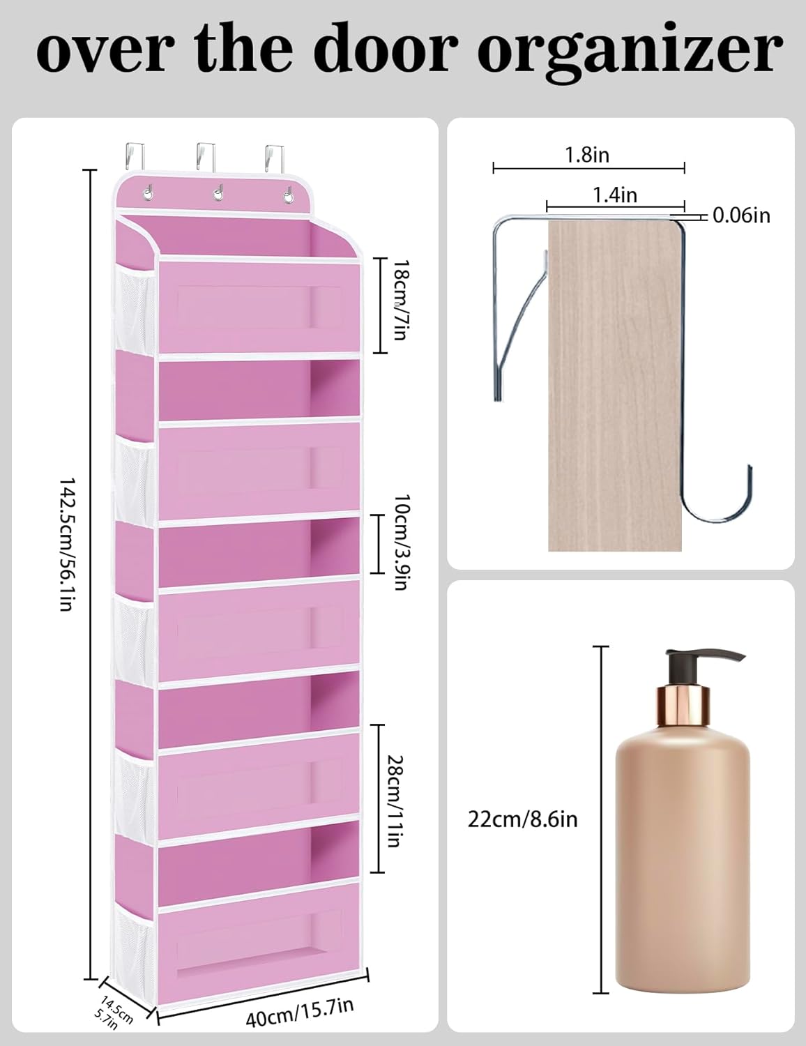Over The Door Organizer, 5 Shelves Closet Door Hanging Organizer with 10 Mesh Pockets, Nursery Closet Organizer, Baby Essentials, Dorm Room Essentials for Girls