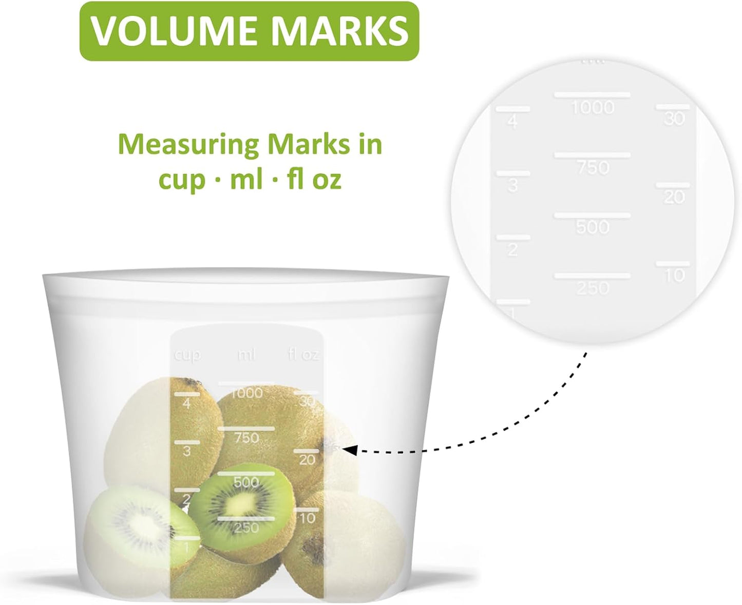 Reusable Silicone Food Storage Bags Quart 4 Pack, Stand Up Ziplock Reusable Freezer Sandwich Bag Containers for Food Travel, Freezer Microwave Oven Dishwasher Safe, Translucent, 33.8fl.oz