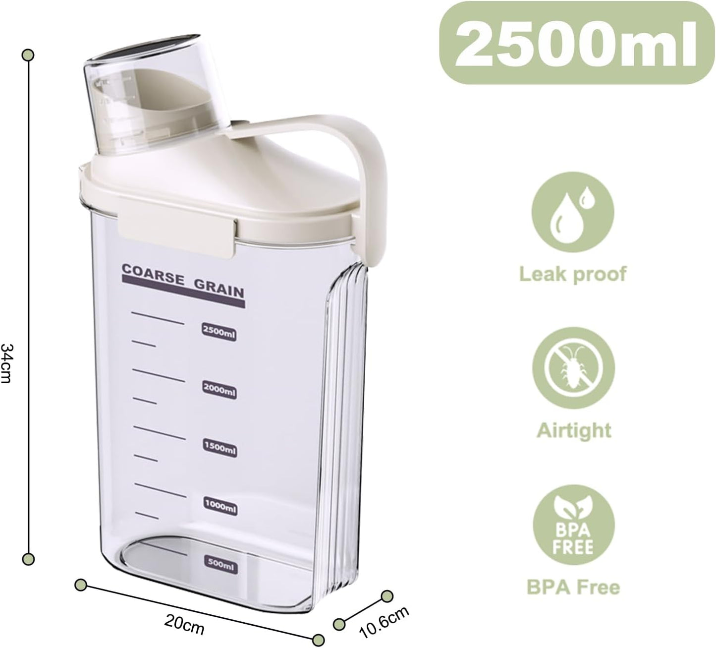 3 Pack Airtight Food Storage Containers Cereal & Dry Food Storage Container Set with Handles and Lids Clear Plastic Containers for Kitchen Cabinet Pantry Organization, 5.51LBS Rice Dispenser, Bpa Free