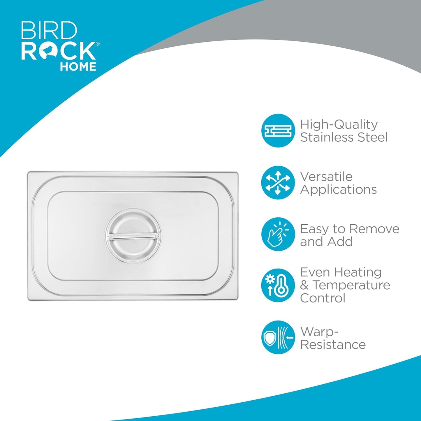 BIRDROCK HOME Stainless Steel Steam Table Pan Lids - Restaurant and Catering Supplies - 24 Gauge Steel - Perfect for Meal Prep, Cooking, and Food Storage Container - 6 Pack, Fits Full-Size Hotel Pans