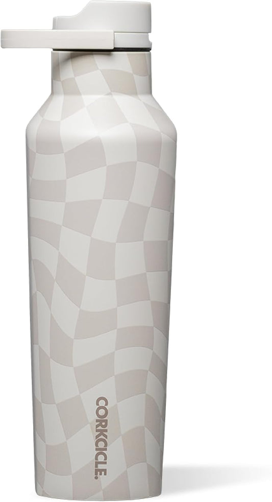 Corkcicle Classic Sport Canteen Insulated Water Bottle - Keeps Beverages Cold 25 Hours - Triple Insulated - Summer Drinkware Gift - Keeps Drinks Ice Cold - Leak-Proof Cap - 20 oz - Wavy Checkerboard