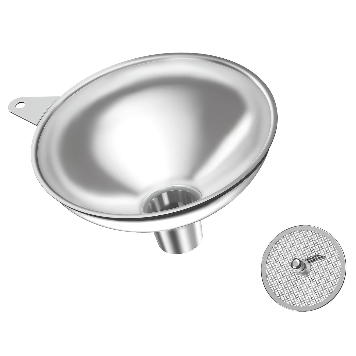 Stainless Steel Funnel (5.7 in. x 1 in. Mouth) with 30 Mesh Removable Stainless Steel Filter, Food Grade Metal Large Funnel for Kitchen, Liquids, Oils, Powders, Spices, Home Brewing.