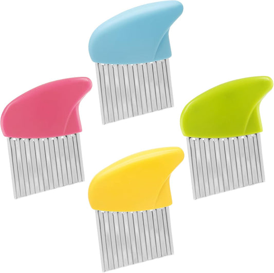 Luomorgo 4 Pack Stainless Steel Potato Crinkle Cutter Carrot Wavy Knife French Fry Slicer Vegetable Wavy Chopper, Green & Pink & Blue & Yellow