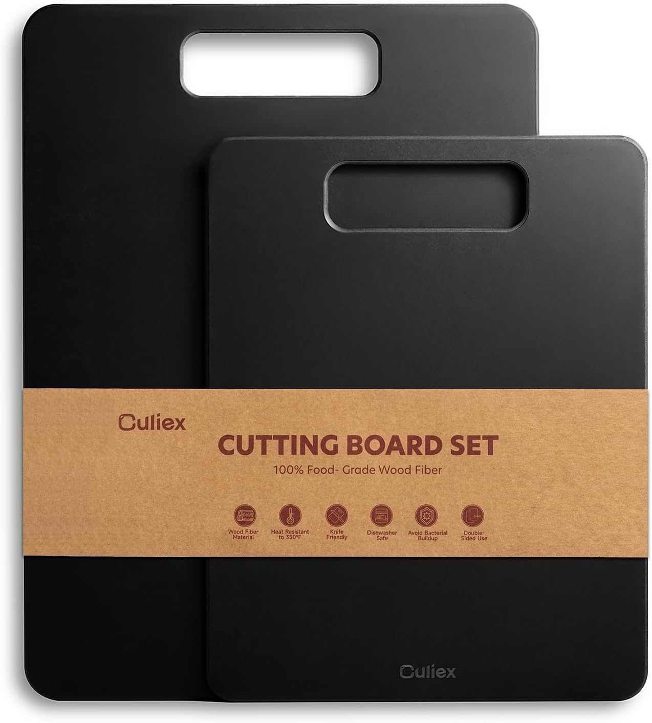 Cutting Boards for Kitchen [Set of 2], Wood Fiber Composite Cutting Board, Dishwasher Safe, Non Slip Non Toxic Chopping Board for Meat Vegetables Fruit Cheese - Black