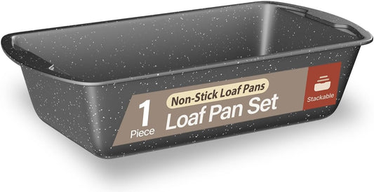 Nonstick Loaf Pan Set Pack of 1, Carbon Steel 11" Large Baking Bread Pan, Oven Safe Up to 450°F, PFOA, PFOS, PTFE Free, Space Saving Stackable Design, Stain Resistant, Dishwasher Friendly, Gray Marble