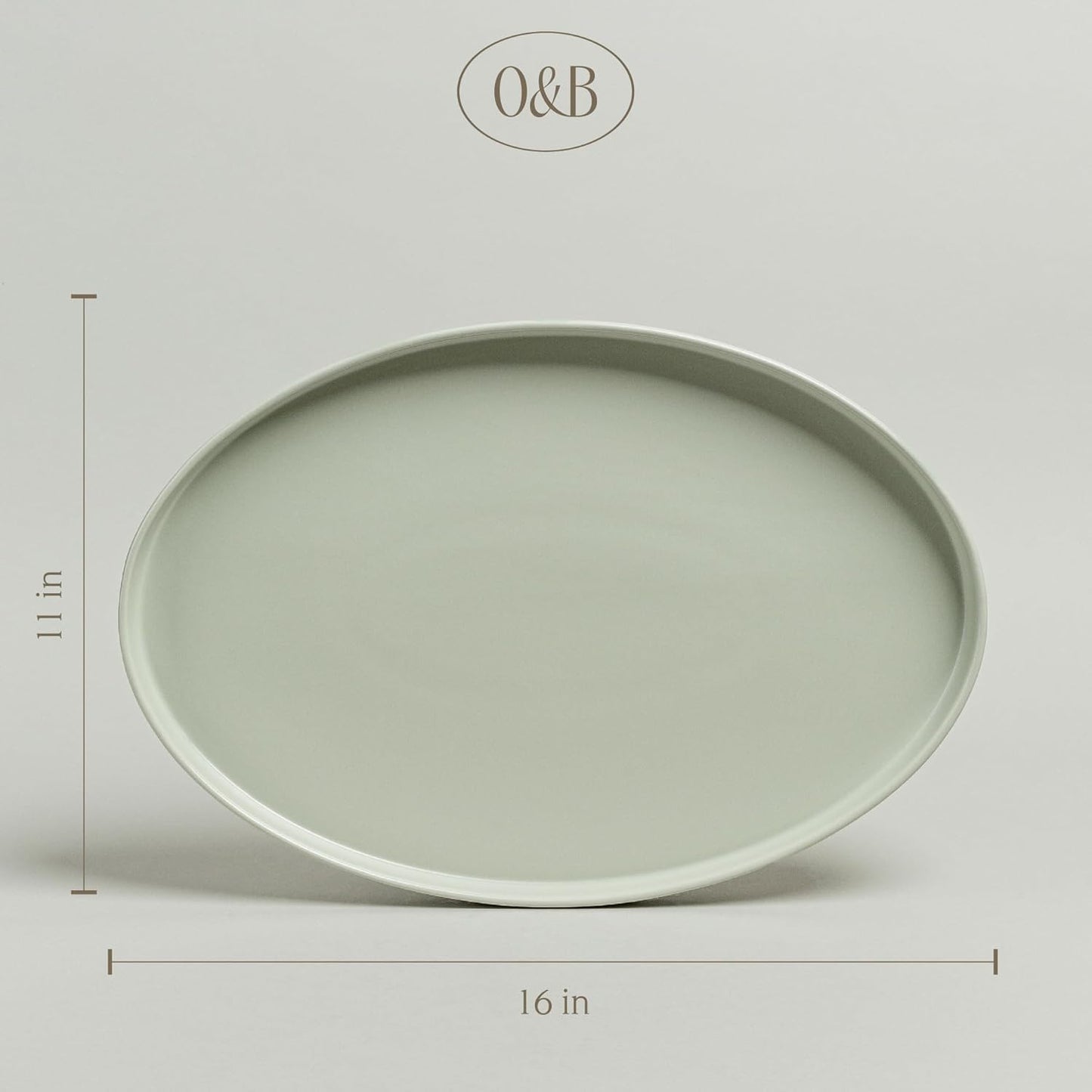 over&back Stackable Stoneware Serving Platter - Elegant 1-Piece Oval Serving Platter to Complete Your Kitchen Set - Perfect for Appetizers, Desserts, and More - 16" L x 11" W - Semi-Matte Sage