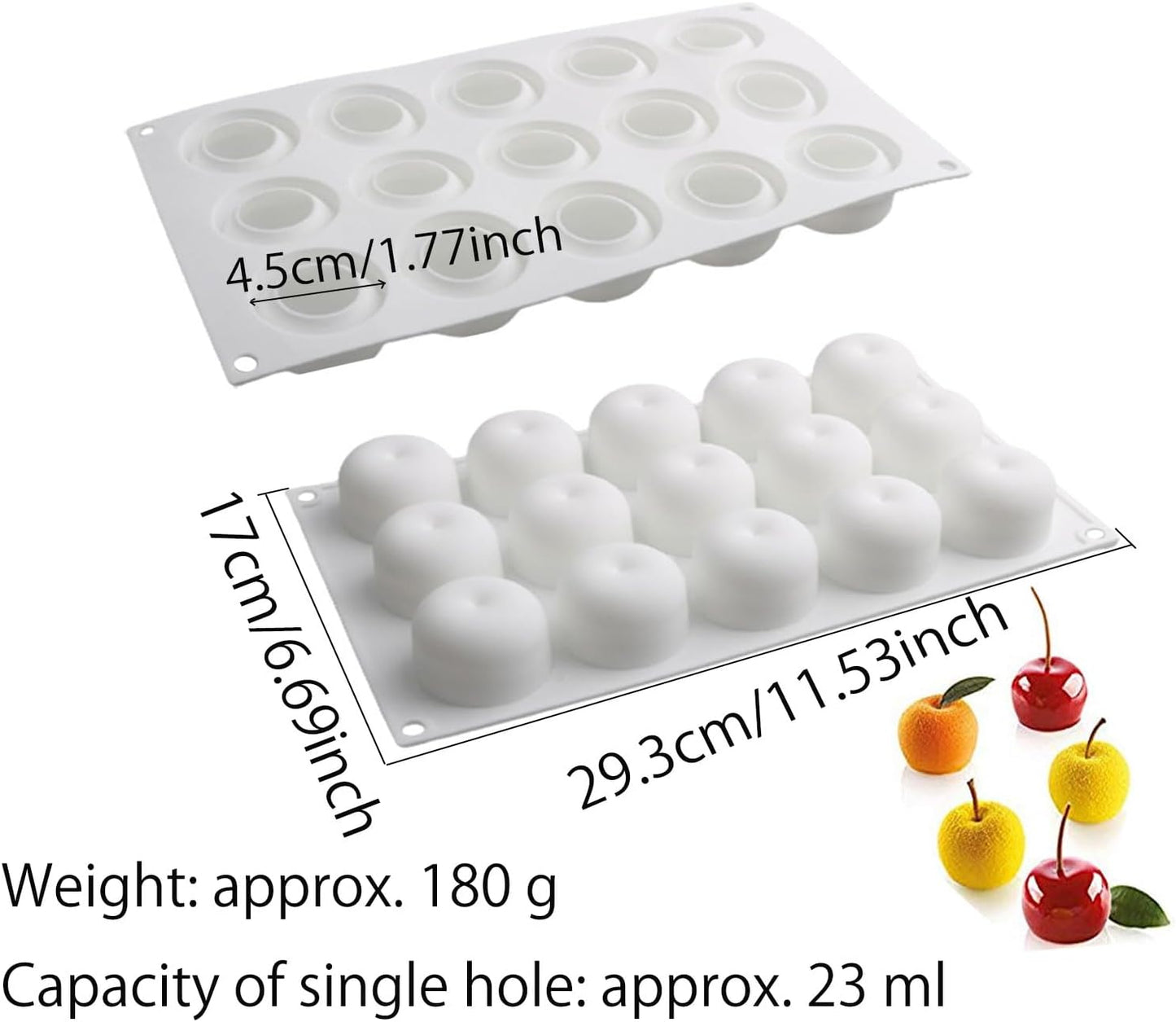 OCPO KITCHEN Apple Silicone Mold for Baking Mousse Cake, Candy, Chocolate, French Fruit Dessert, Pastry, Cupcake, Ice Cream, Pudding, Cake Decoration Mold, 3D Apple Shape (15-Cavity)