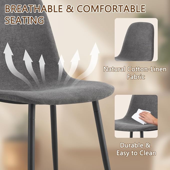 86.6" Dining Table Set for 6, Modern 7 Piece Wood Kitchen Table and Chairs Set, Rectangle Dining Room Table with 6 Linen Fabric Upholstered Chairs, Ideal for Apartment, Kitchen, Dining Room