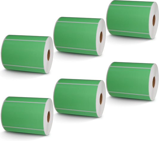 BETCKEY - 4" x 2.5" Shipping & Multipurpose Labels Compatible with Zebra & Rollo Label Printer,Premium Adhesive & Perforated[Green, 6 Rolls, 3720 Labels]