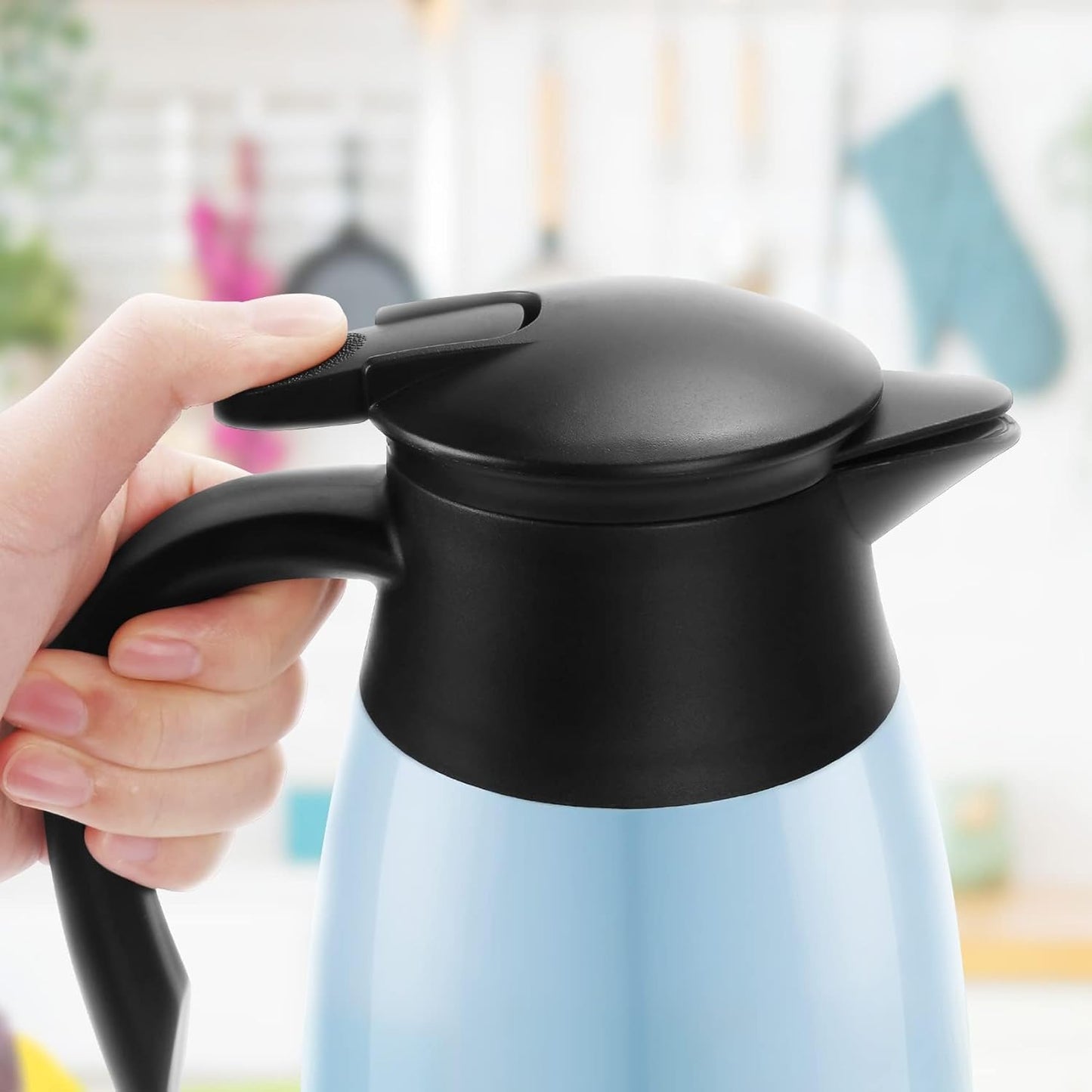 70oz Coffee Carafe Airpot Insulated Coffee Urn Stainless Steel Vacuum Thermal Pot Flask for Coffee, Hot Water, Tea, Hot Beverage Keep 12 Hours Hot, 24 Hours Cold, Blue