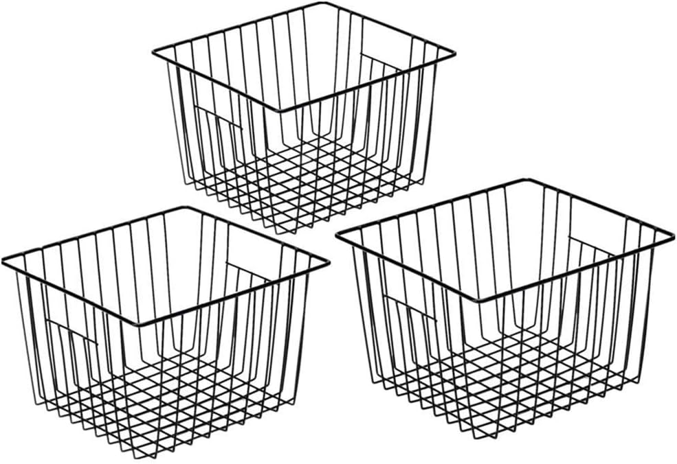 Slideep Wire Metal Basket Bin Storage Baskets Modern Farmhouse Food, Vegetable, Shampoo, Clothes, Fruits Storage Organizer Basket for Kitchen Pantry Bathroom Black 3 Packs