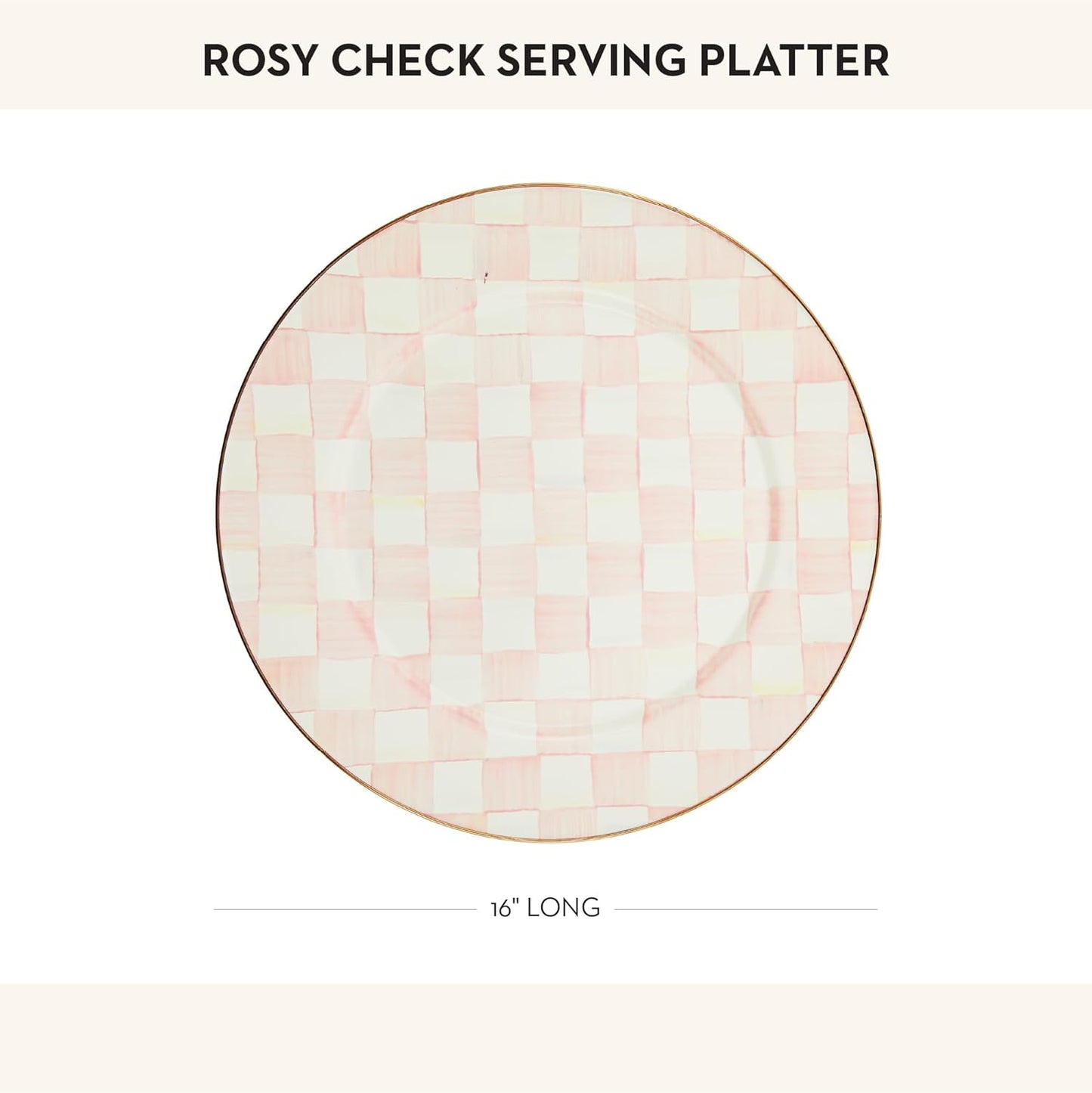 MACKENZIE-CHILDS Enamel Serving Platter, Decorative Serving Platter for Food, 16 Inches, Rosy Check