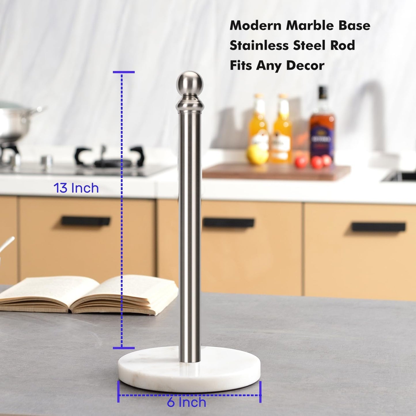 Paper Towel Holder Countertop with Heavy Marble Base, Standing Paper Towel Roll Holder for Kitchen Bathroom, with Weighted Base for One-Handed Operation