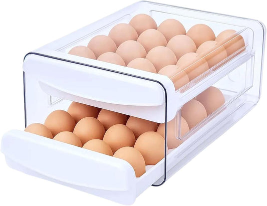 Egg Holder for Fridge, 2-Tier Stackable 40 Eggs Organizer Drawer for Refrigerator, Space-Saving Egg Container, Clear Plastic Egg Tray for Kitchen Storage