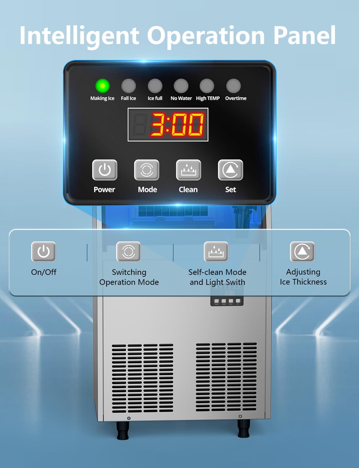 Commercial Ice Maker Machine, 200LBS/24H Under Counter Ice Maker with 35LBS Ice Storage,Stainless Steel Freestanding Ice Maker for Restaurant, Home, Bar, Office, Party, Outdoor Activities