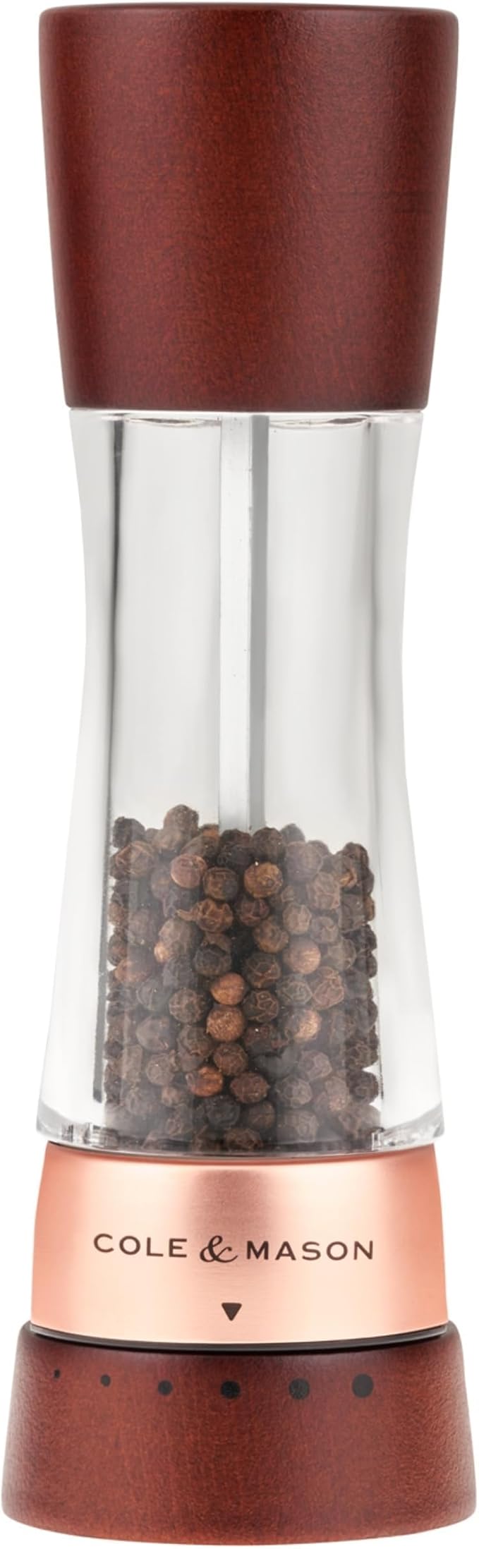 Cole & Mason Derwent Pepper Mill - Gourmet Precision Pepper Grinder - Refillable Seasoning and Spice Tools - Adjustable Black Peppercorn Grinder Settings - Rose Gold