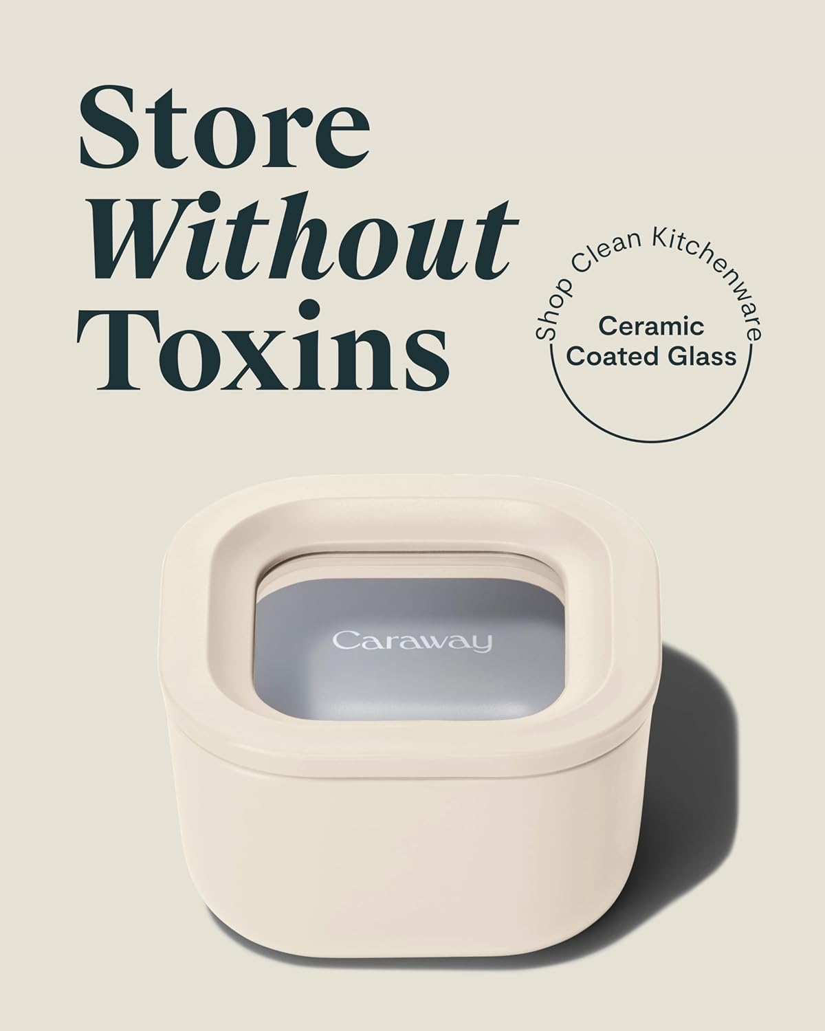 Caraway 2pc Glass Food Storage Set - 1.75 Cup Food Containers (2) - Non-Toxic Ceramic-Coated Glass - Air Release Technology - Compact & Stackable Design - Cream