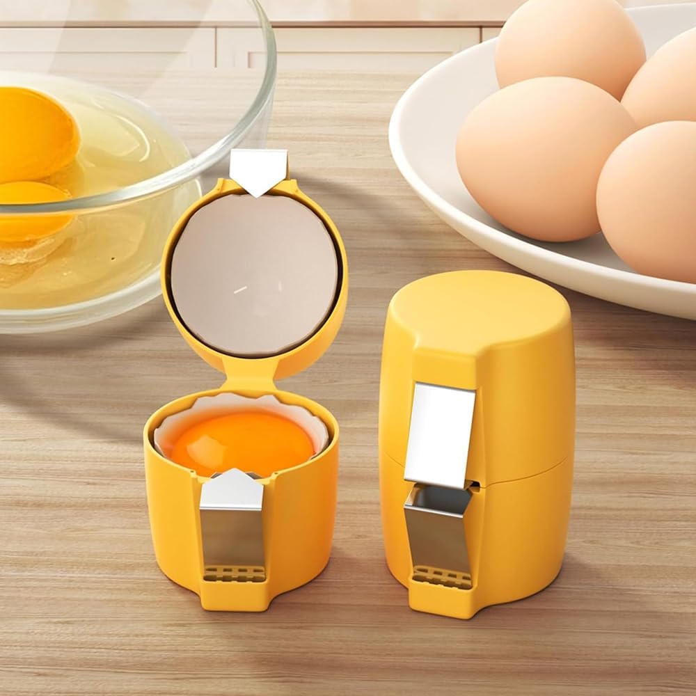 Egg Shell Opener Remover, Eggs Peeler Separator for Boiled and Raw Eggs, Stainless Steel Eggshell Cutter Kitchen Tools for Cooking and Breakfast Prep (Yellow, 3 Pcs)