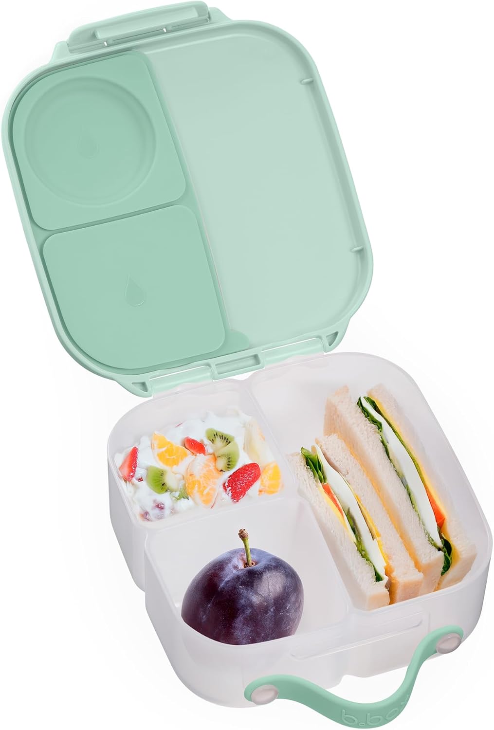 b.box Mini Lunch Box, Bento Box for Kids, Snack Container with 2 Leak Proof Compartments, Reusable Snack Containers with Lids, Kids Lunch Boxes Ages 3+, BPA Free, 4 1/4 Cup Capacity (Spearmint)