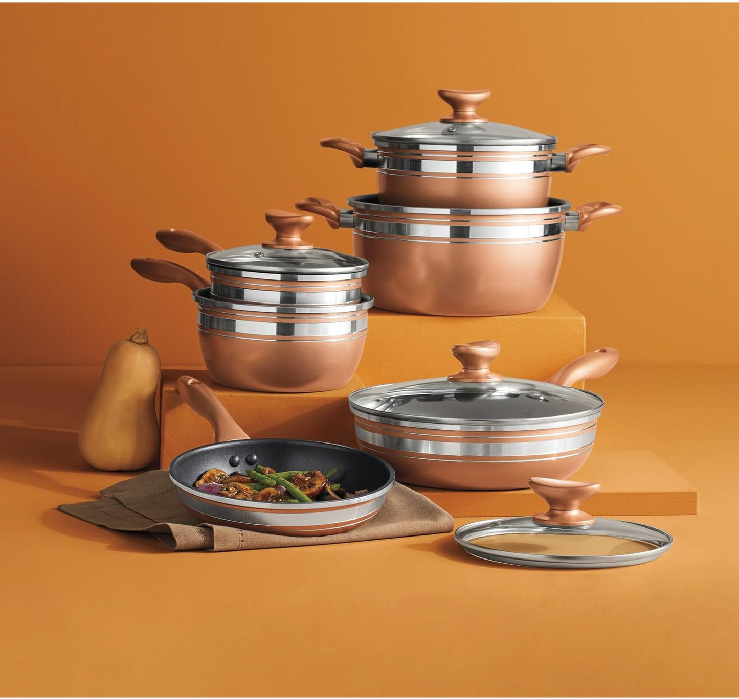 Montgomery Ward 10-Piece Chef Tested Banded Cookware Set, Bronze