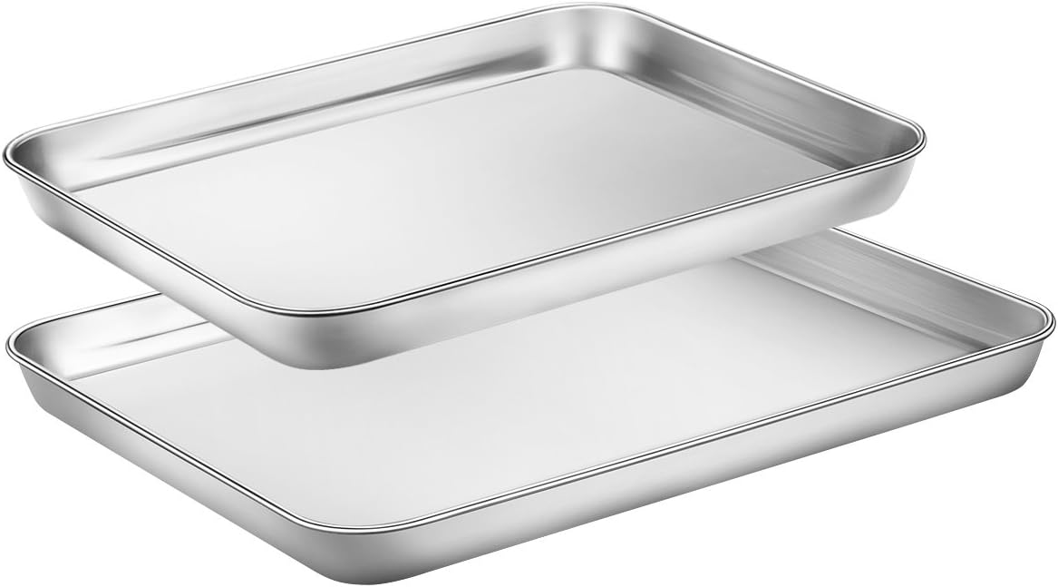 Cookie Sheets for Baking, Stainless Steel Baking Sheet Cookie Sheet, 10/12 Inch Toaster Oven Pans Set of 2, Dishwasher Safe & Mirror Finish & Rust Resistant