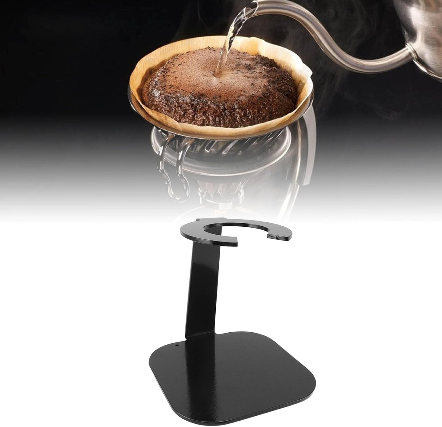 Coffee Dripper Stand Iron Pour Over Filter Holder Space Saving Maker Station for Bar Equipment (Black)