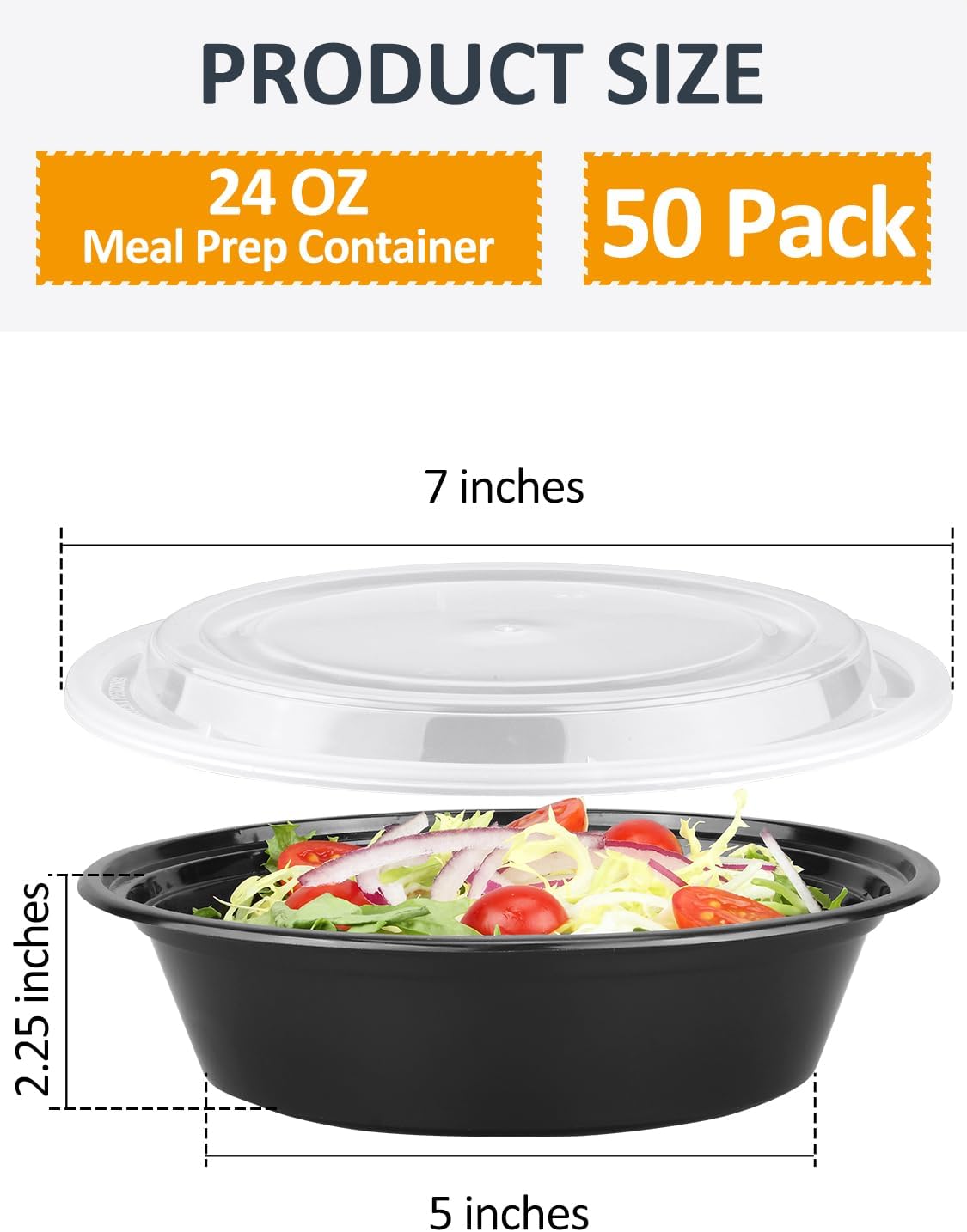 50 Sets 24oz Meal Prep Container - Reusable Plastic Food Storage Containers with Lids, Fits Microwave, Freezer and Dishwasher Safe