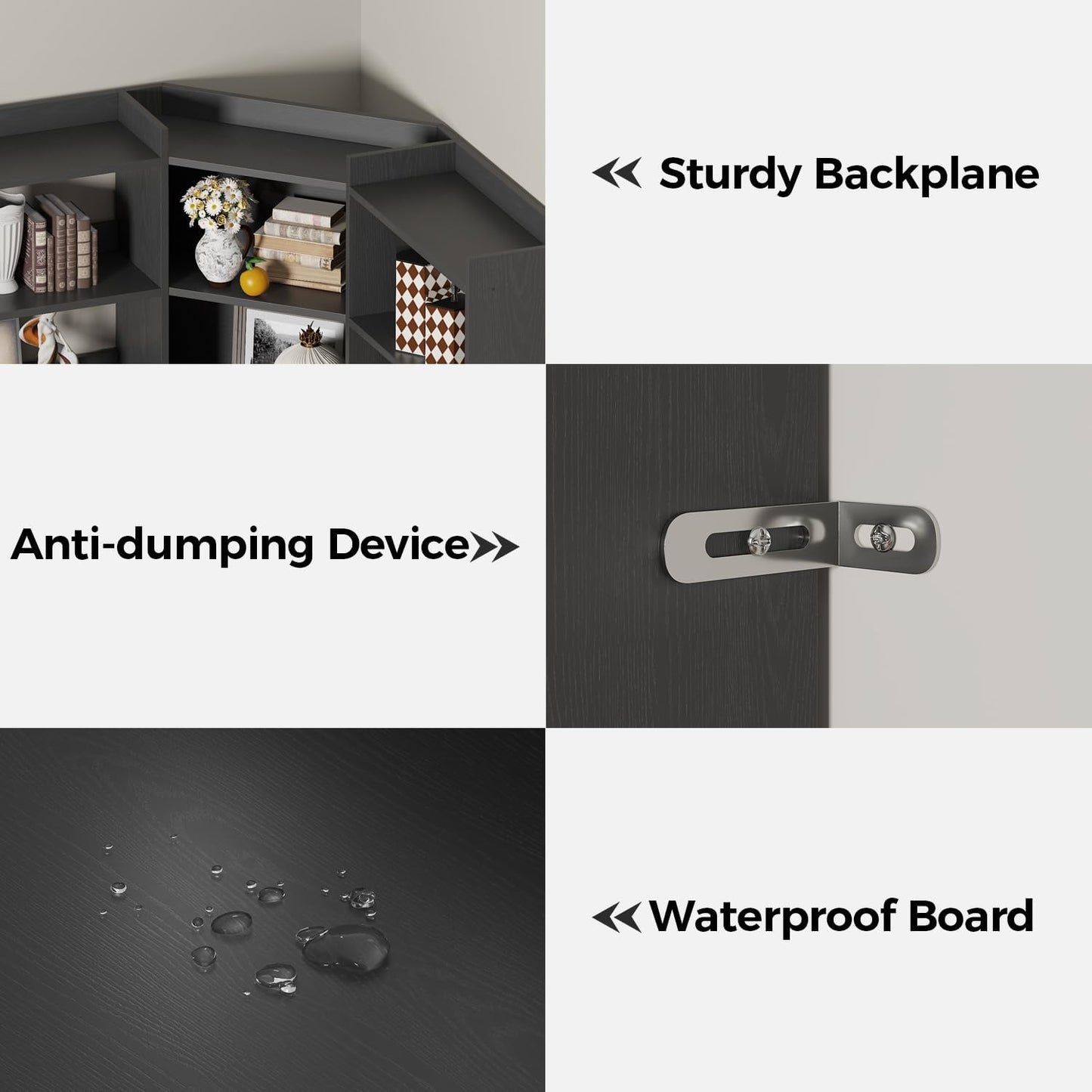 IRONCK Corner Bookshelf, 7-Tier Bookshelf with Storage, Corner Bookcases with Baffles Etagere Shelf for Living Room Home Office Bedroom, Black