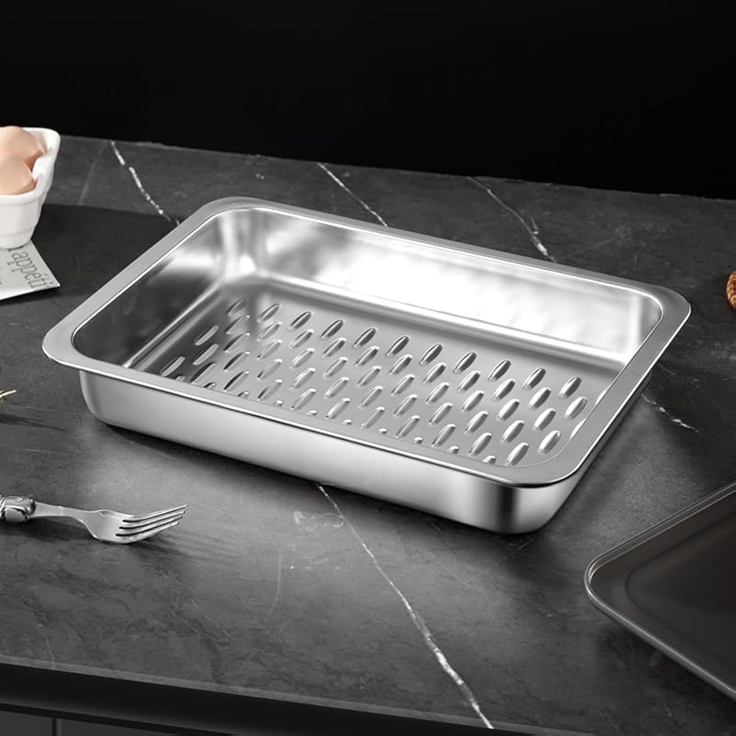 Roasting Pan,Non Stick Baking Pan,Cake Pan Rectangular 13.6"x 9.3"x 2.6",3 Litre Capacity with Lid (Stainless Steel)