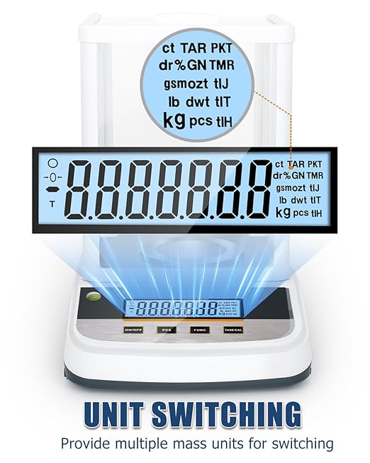 500g Analytical Lab Balance with 0.001g Ultra-Precision, Digital Scale Multi-Functional Units Plug-in Exclusive 500g Weight - Ideal for Laboratories, Research, Industrial, Kitchen, Food, Jewelry