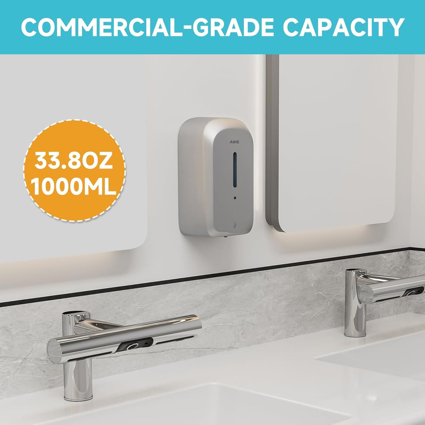 AIKE 33.8oz Automatic Wall Mount Liquid Soap Dispenser with Commercial ABS Construction, Model AK1226S(Silver)