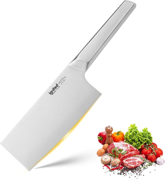 7 inch Meat Cleaver, One-piece All-Metal Cleaver Knife, German 1.4116 High Carbon Stainless Steel Kitchen Knife, Chinese Cleaver with Hollow Handle