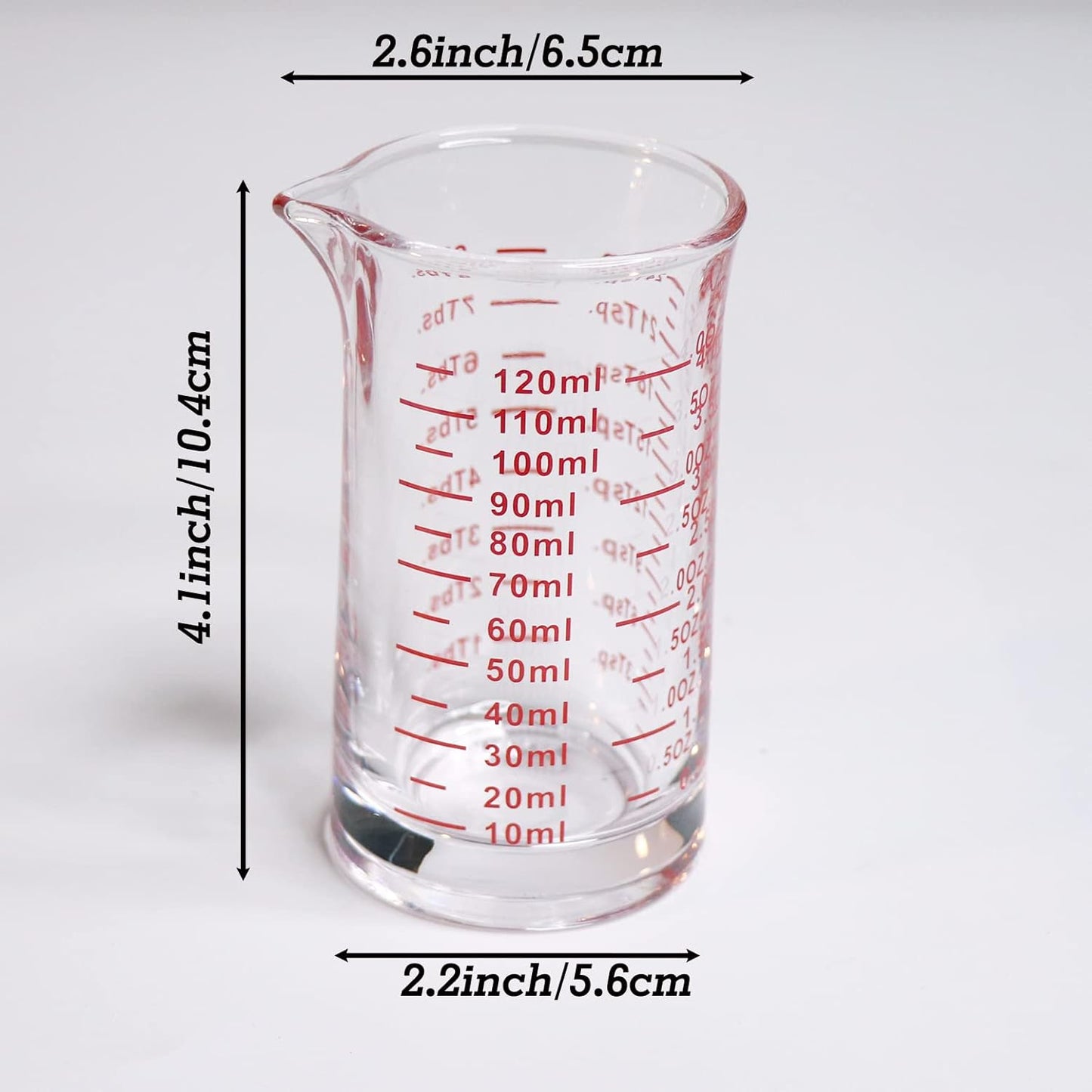 Ackers 4 Oz Glass Measuring Cup,Borosilicate Shot Glass with V-Shaped Spout-Red Line