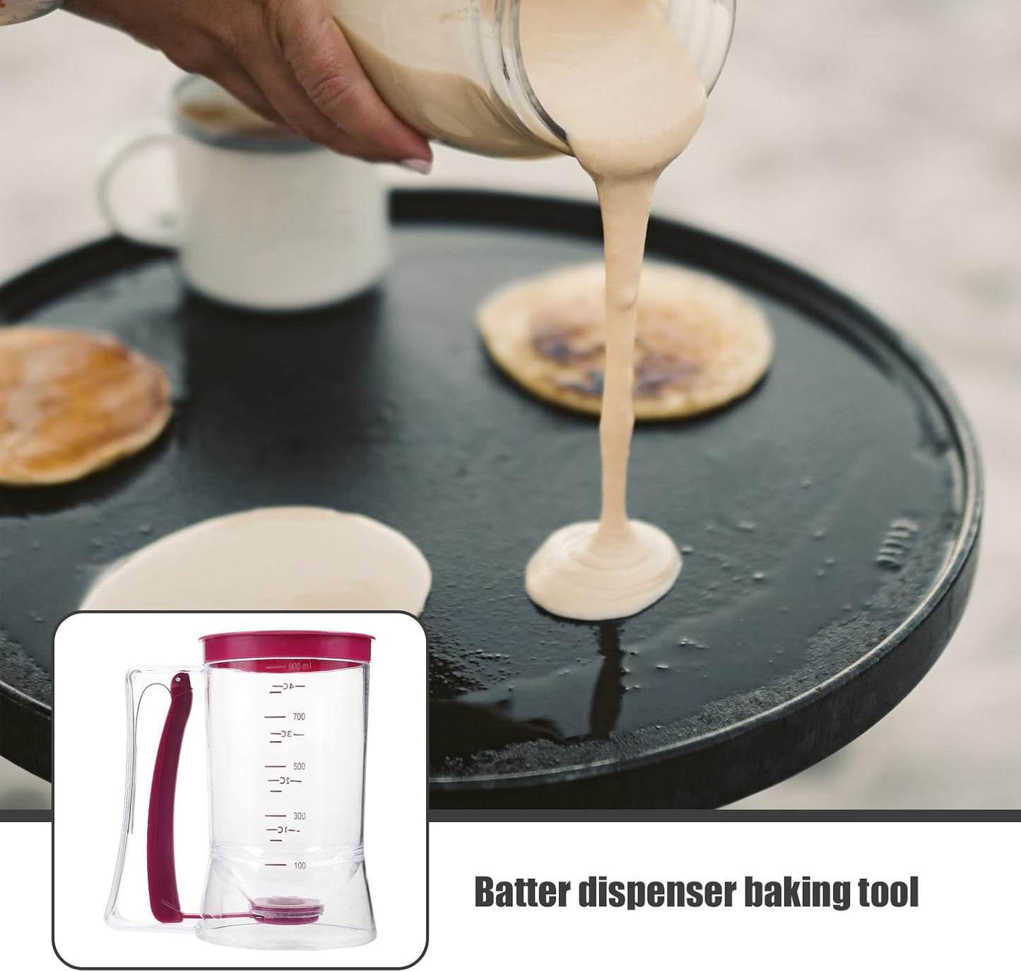 UPKOCH Batter Dispenser with Measuring Markings - ABS+Silicone Baking Tool for Pancakes, Waffles & Muffins | Leak-Proof Design (Rosy, 7.3in/18.5cm)