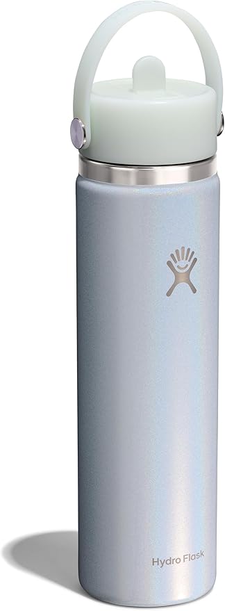 Hydro Flask Water Bottle - Insulated Stainless Steel - Wide Straw Lid, Non-Spill, Leakproof in 24 Oz Glimmer Blue