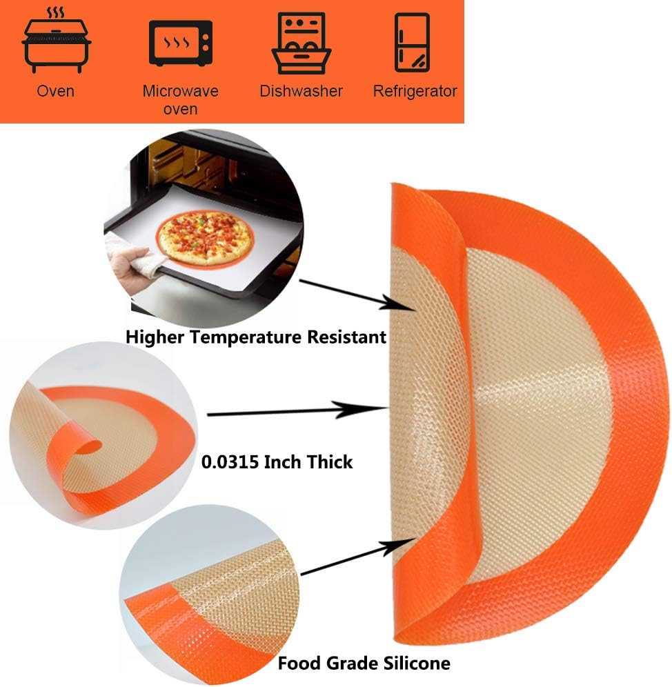 Round Silicone Baking Mats for 8 Inch Cake Pan, Food Grade, Non-Stick, Reusable Silicone Mat for Baking Pan for Bread/Tortilla/Macaron/Pastry/Pie/Bun or 9 Inch Pizza Pan, 2PCS