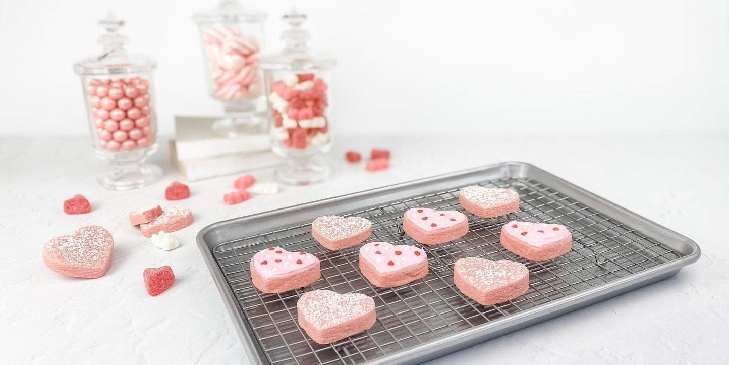 USA Pan Bakeware Quarter Sheet Baking Pan and Bakeable Nonstick Cooling Rack Set, Metal