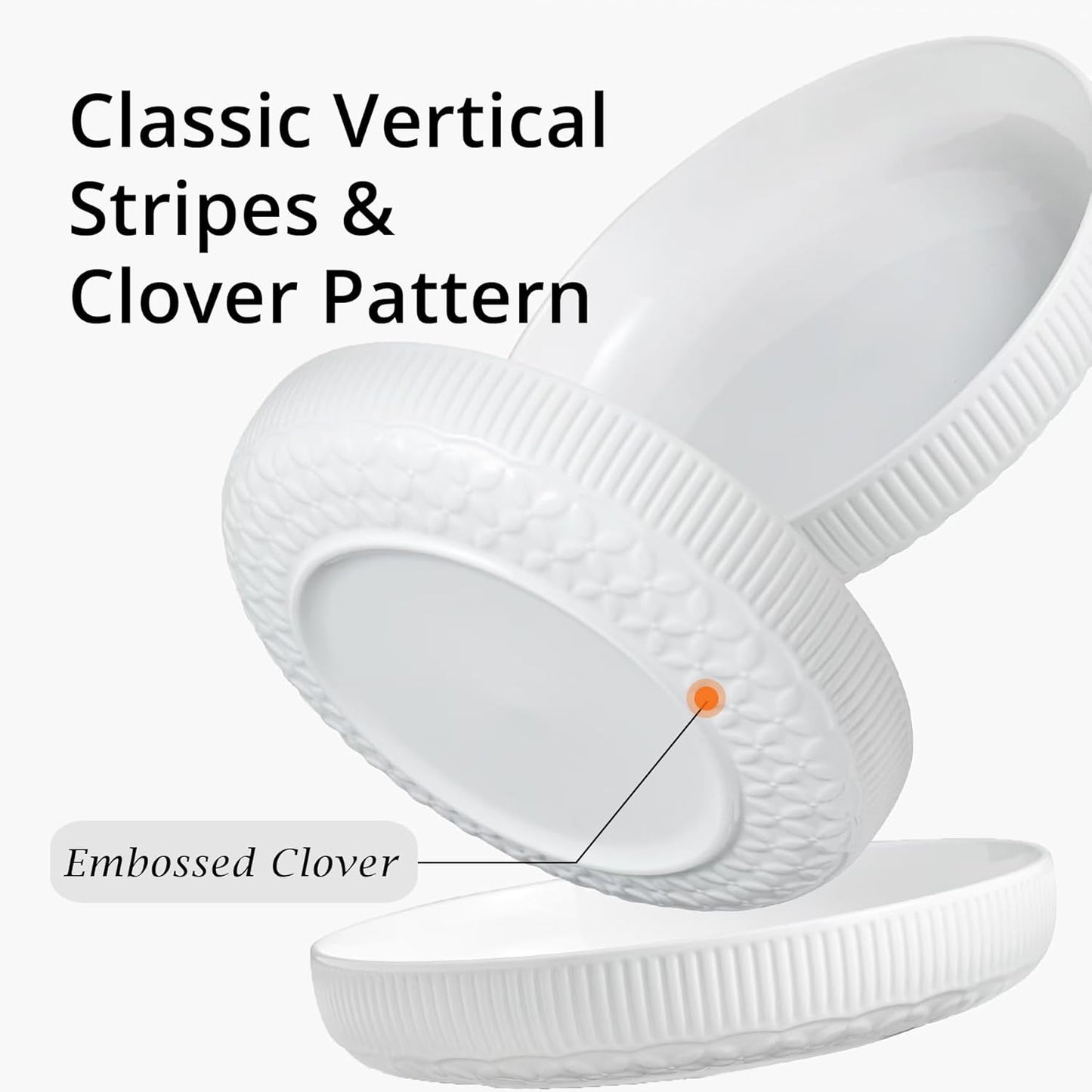 YHOSSEUN 9.75" Pasta Bowls Set of 4, 50 OZ Large Salad Serving Bowls Pasta Plates, White Soup Bowl for Kitchen Meal Prep, Ceramic Shallow Dishes Dinner Bowl, Clover Stripe