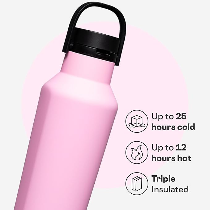 Corkcicle Sport Canteen - Keeps Drinks Cold 25 Hours - Stainless Steel Water Bottle - Triple-Insulated - Spill-Proof - Summer Drinkware Gift - Keeps Drinks Ice Cold - 20 oz - Sun-Soaked Pink