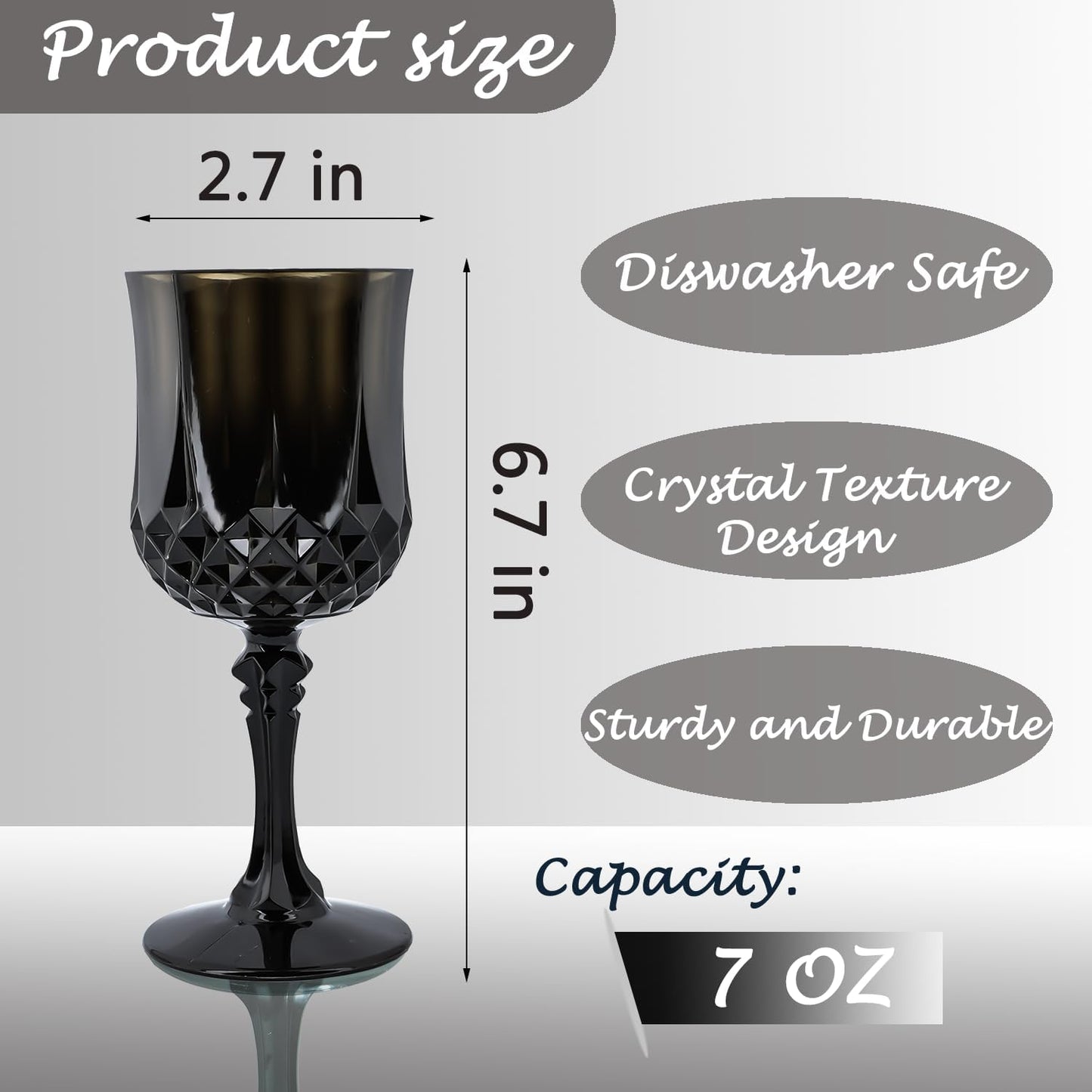 Plastic Wine Glasses，Plastic Goblets Vintage Style Cordial Drinking Glasses for Wedding Reception, Grand Event Party Supplies (24, Black)