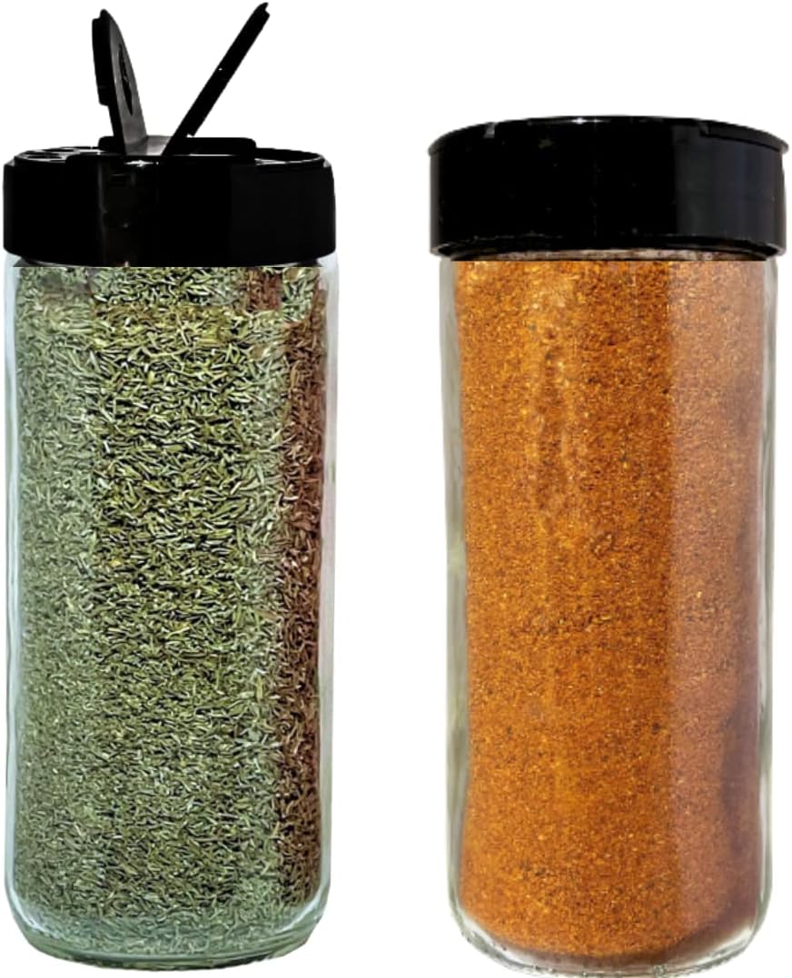 JARMING COLLECTIONS 16oz Glass Spice Shakers with Lids – Set of 2 Large Seasoning Containers with Shaker Tops for Kitchen, Pantry & Herb Storage