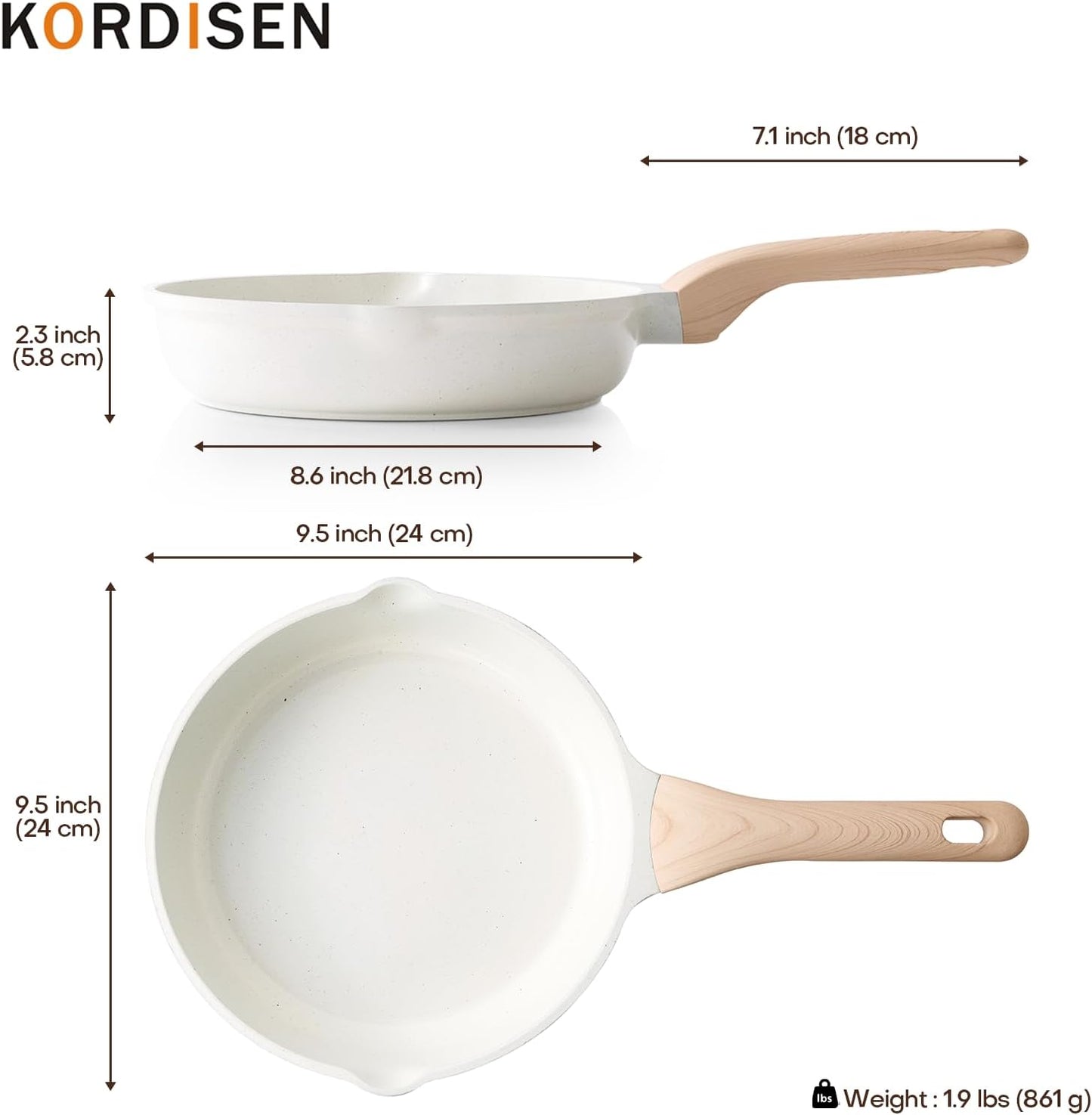 Ceramic Non Stick Frying Pans Skillet, 9.5 Inch Ceramic Frying Pan Nonstick for Cooking Non Toxic, Healthy Induction Cookware, Heat Resistant Handle, PFOA & PFAS Free