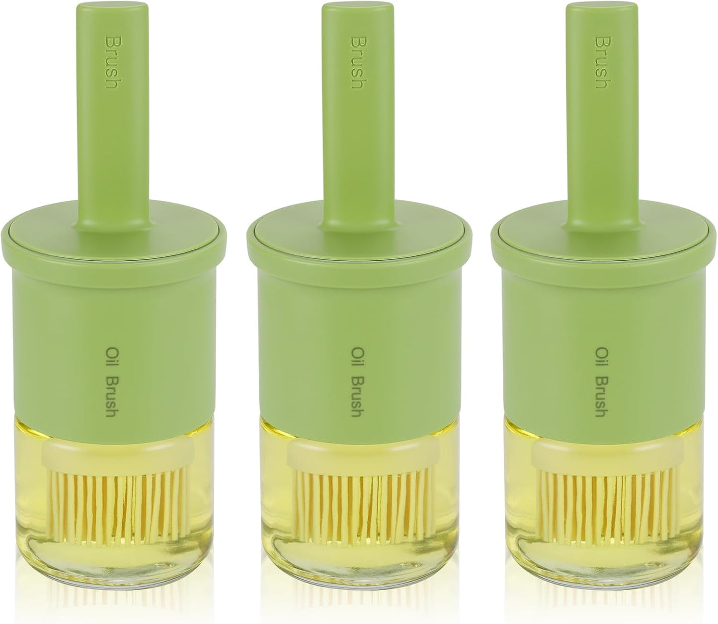 3 Pack Glass Oil Dispenser With Brush - 300ml/10oz Kitchen Cooking Bottle for Oil, BBQ Sauce, Vinegar - Green Basting Bottle With Silicone Brush