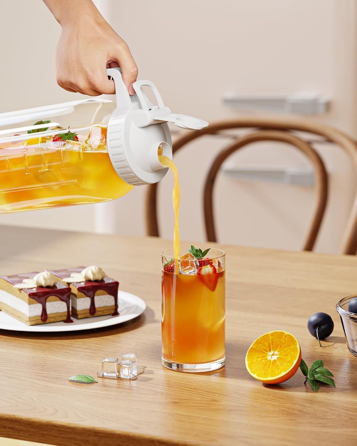 64oz Glass Pitcher, 2 Quart Mason Jar Pitcher with Lid and Spout | Wide Mouth | Airtight | Leakproof | Glass Water Jug for Juice, Sun Iced Tea, Cold Brew Coffee, Milk Storage, White