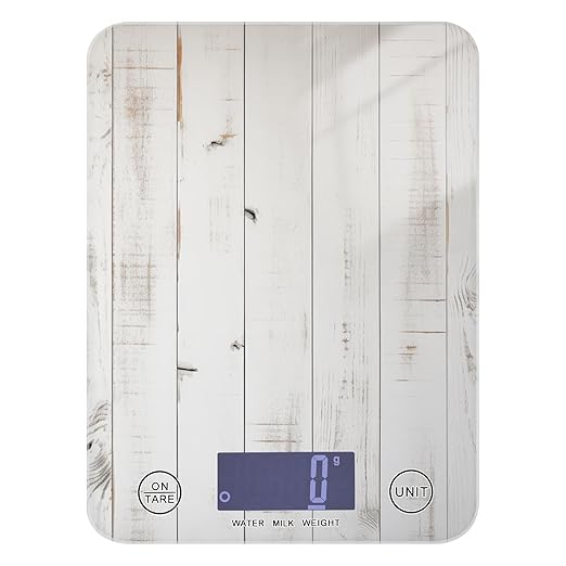 Digital Food Scale Vintage Rustic Wood – Fashion Design, 11lb/0.01oz, Tempered Glass, Kitchen Scales with LCD Display for Baking & Cooking, Batteries Not Included