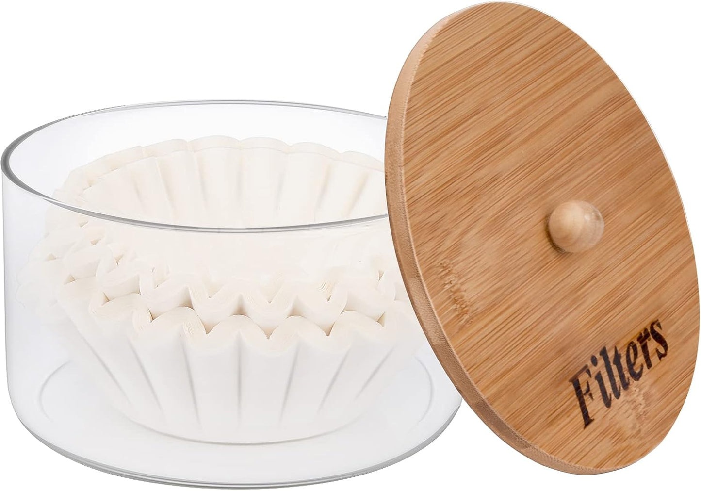 Coffee Filter Holder with Lid,Glass Coffee Filter Storage Container,Coffee Filter Dispenser,Rustic Coffee Filter Organizer Basket,Coffee Filter Container for Counter, Coffee Bar Accessories Decor