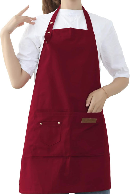 Aprons for Women Men BBQ Chef Cooking Artist Water Drop Resistant Canvas Adjustable Kitchen Apron with Pockets for Unisex Grill Baking Painting Art Stylist Dishwashing Comfortable Aprons (red)